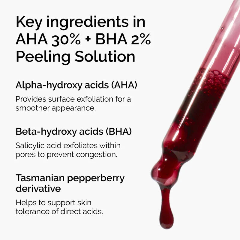 Peeling solution with key ingredients listed
