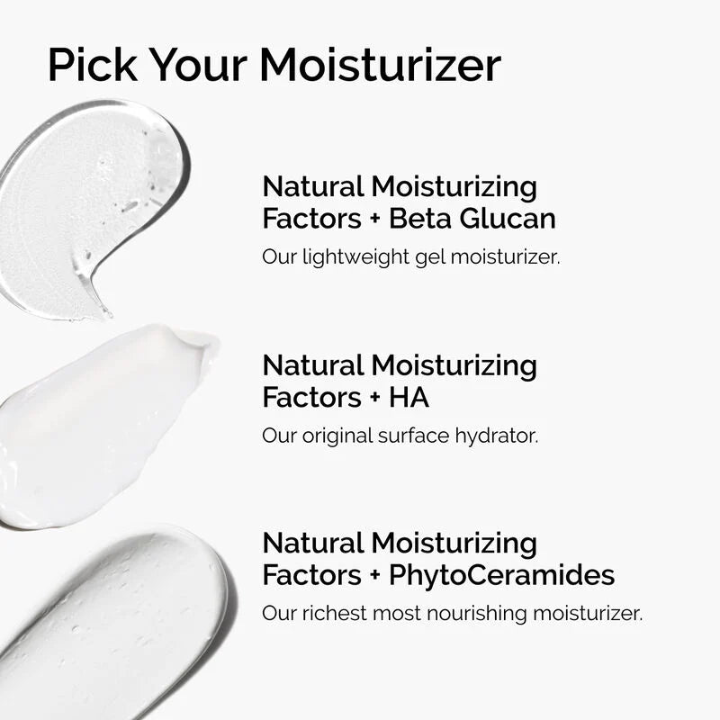 Different moisturizer types with product swatches 