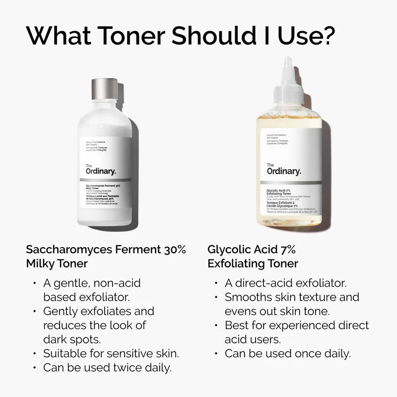 Saccharomyces ferment 30% milky toner vs Glycolic Acid 7% Exfoliating Toner